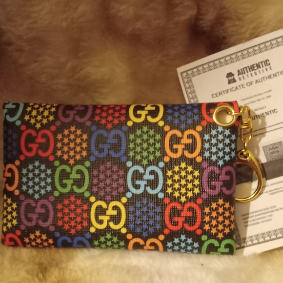 New Upcycled Lux Momogram Card Holder Bag Charm COA Included - Picture 5 of 7